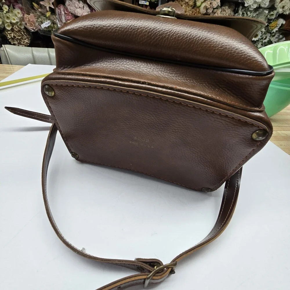Vintage Hard Brown Leather? Like Camera Case Shoulder Bag Velvety Interior Strap